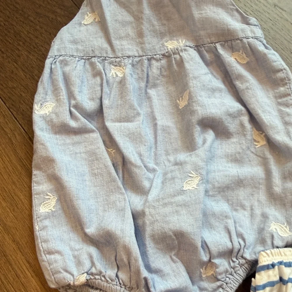 Baby Boden Blue Bunny Print Kids Romper Set Size 12-18 Months C17-015